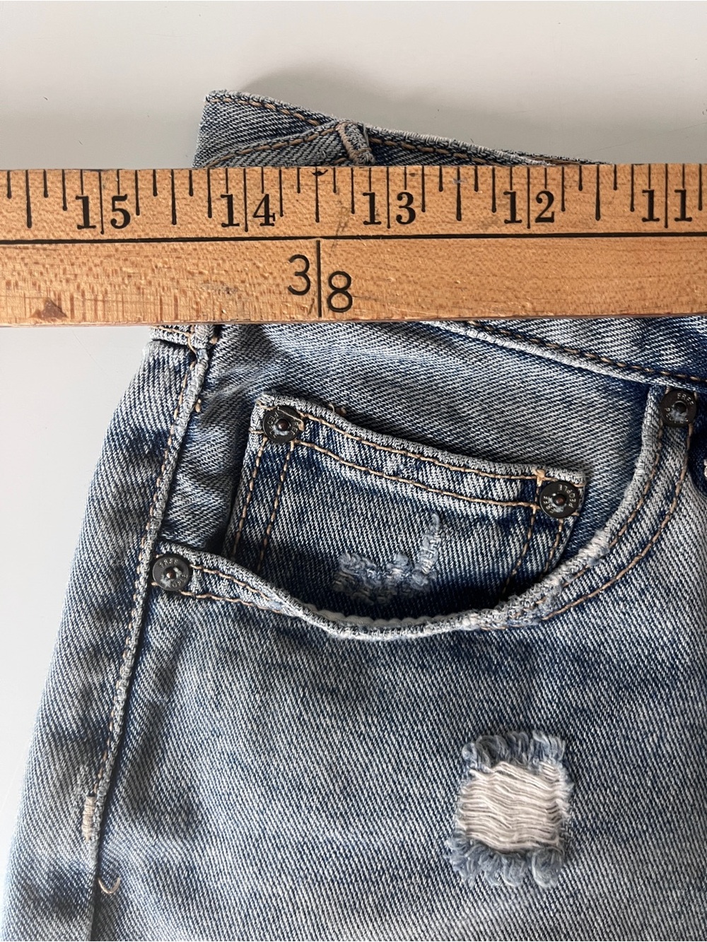 Free People Distressed Denim Shorts Crochet Lace Hem Daisy Dukes 26 - Picture 4 of 7